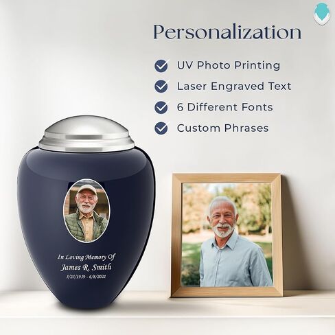 Geturns Tribute Adult Personalized Picture Cremation Urns for Human Ashes I Large Photo Blue Funeral Urn for Men and Women with Double Side Engraving I 200 lbs in Saudi Arabia