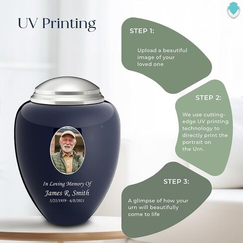 Geturns Tribute Adult Personalized Picture Cremation Urns for Human Ashes I Large Photo Blue Funeral Urn for Men and Women with Double Side Engraving I 200 lbs in Saudi Arabia
