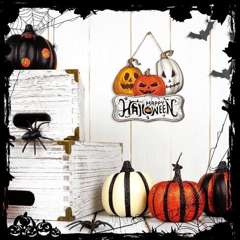 Barydat Halloween ترحيب علامة الباب الهيكل العظمي اليقطين الباب الأمامي إكليل ديكور ريفي معلق إكليل خشبي سيارة علامات في الهواء الطلق لمستلزمات حفلات الهالوين (شبح) in Saudi Arabia