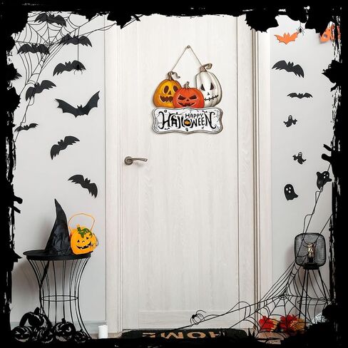 Barydat Halloween ترحيب علامة الباب الهيكل العظمي اليقطين الباب الأمامي إكليل ديكور ريفي معلق إكليل خشبي سيارة علامات في الهواء الطلق لمستلزمات حفلات الهالوين (شبح) in Saudi Arabia