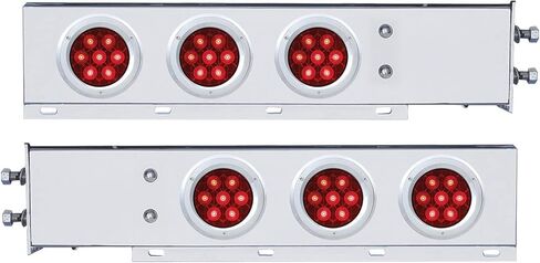 United Pacific 61762 SS Series Pring Spring Loved Love Bar مع نمط الترباس 2.5 بوصة ، وضوء توقف/انعطف ، و LED الأحمر والعدسة ، وزوج ، مع إطار مسطح Chrome ، 7 LED لكل ضوء in Kuwait