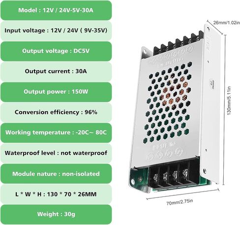 DC 12V 24V to 5V DC Converter Automotive Power Supply Voltage, Waterproof DC 8V-32V Step Down to DC 5V 3A 15W Voltage Regulator Buck Power Module Compatible with Car Truck Volts in Saudi Arabia