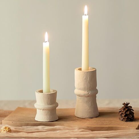 Romadedi Candlestick Holders Boho Decor: Taper Candle Holders Paper Mache for Living Room Morden Decorations White Candle Stick Dining Table Centerpiece Fireplace Home Decoration Beige in Saudi Arabia