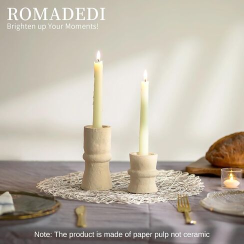 Romadedi Candlestick Holders Boho Decor: Taper Candle Holders Paper Mache for Living Room Morden Decorations White Candle Stick Dining Table Centerpiece Fireplace Home Decoration Beige in Saudi Arabia