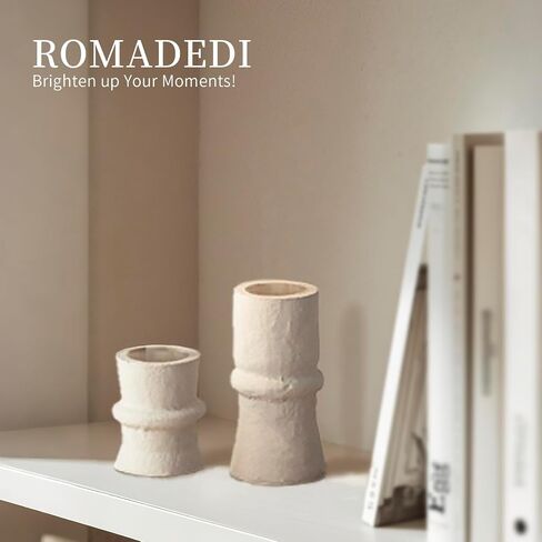 Romadedi Candlestick Holders Boho Decor: Taper Candle Holders Paper Mache for Living Room Morden Decorations White Candle Stick Dining Table Centerpiece Fireplace Home Decoration Beige in Saudi Arabia