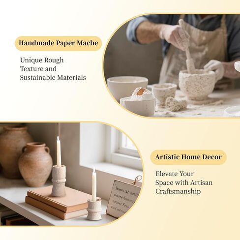Romadedi Candlestick Holders Boho Decor: Taper Candle Holders Paper Mache for Living Room Morden Decorations White Candle Stick Dining Table Centerpiece Fireplace Home Decoration Beige in Saudi Arabia
