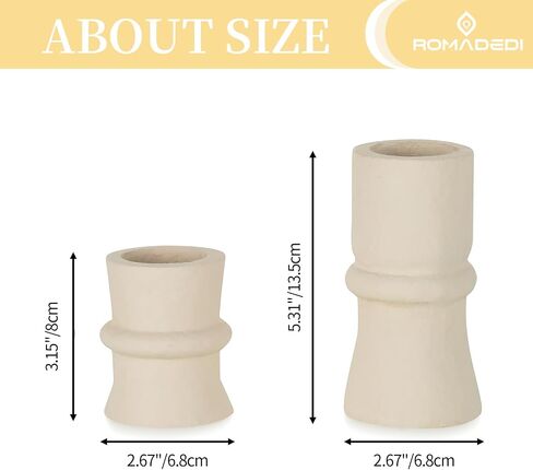 Romadedi Candlestick Holders Boho Decor: Taper Candle Holders Paper Mache for Living Room Morden Decorations White Candle Stick Dining Table Centerpiece Fireplace Home Decoration Beige in Saudi Arabia
