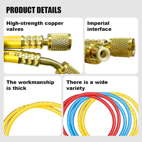 59 "R134A خراطيم شحن التبريد ، 1/4 SAE Thread HVAC أنبوب المبرد ، 600 رطل/بوصة مربعة ضغط عمل لمكيف الهواء المنزل الصيانة (الأصفر) in Saudi Arabia