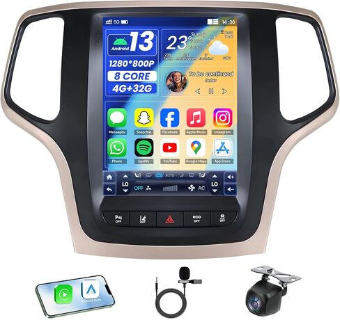ستيريو راديو السيارة لسيارة جيب جراند شيروكي WK 2014 2015-2017 Wireless Carplay Android Auto: 10.4 بوصة 2+64G IPS شاشة لمس Android 12 1024x768 5G-WiFi GPS Mirror Link 1080P كاميرا احتياطية FM SWC in Kuwait