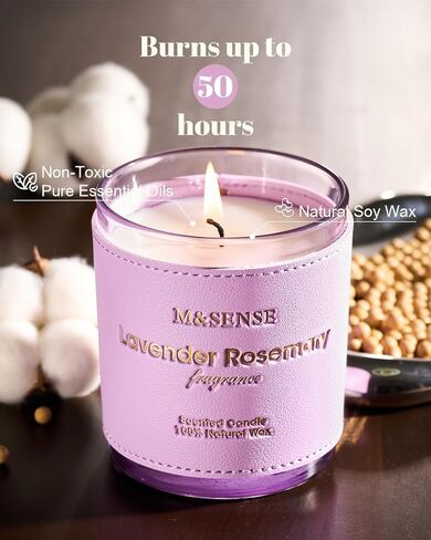 M&SENSE Lavender Rosemary Scented Candles, Vegan Soy Candles, Heavy Scented, 10oz 42-Hour Slow Burning Time, Toxic Free Winter Bathtub Aromatherapy Relaxing Spa, Fancy Gift for Home Decor in Saudi Arabia