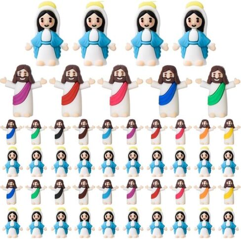 40 Pcs Little Jesus Figures Virgin Mary Figurines Mini Jesus Figurines Miniature Virgin Mary Doll Classic Religious Gifts for Sunday Easter Eggs Stuffers Baptism Gift (40, Red&Blue) in Kuwait
