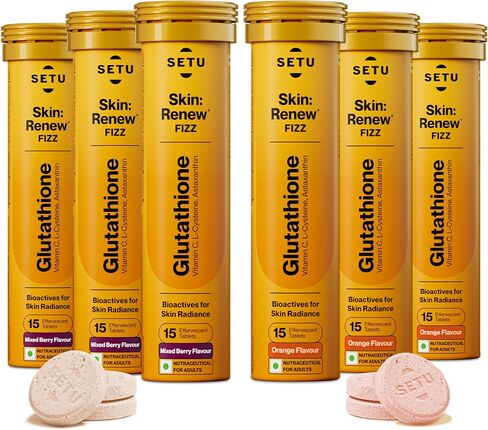 SETU Skin Renew, Glutathione with Vitamin C, Gluta Fizz, Supports Detoxification, Sugar-Free, Orange Flavour, 30 Effervescent Tablets in Saudi Arabia