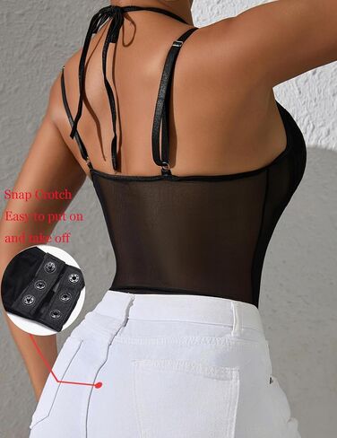 Women Teddy Lingerie Sexy Snap Crotch Lace Bodysuit Halter One Piece Lingerie Top with Underwire Push Up Bra in Kuwait