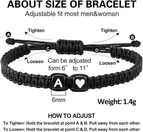 Heart Love Letter Initial Matching Couple Bracelets for Women Teen Gifts Best Friend Graduation Birthday Gifts A-Z Braided Bracelet Son Daughter Father's Day Dad Jewelry in Saudi Arabia
