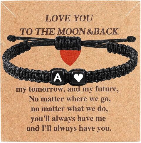 Heart Love Letter Initial Matching Couple Bracelets for Women Teen Gifts Best Friend Graduation Birthday Gifts A-Z Braided Bracelet Son Daughter Father's Day Dad Jewelry in Saudi Arabia