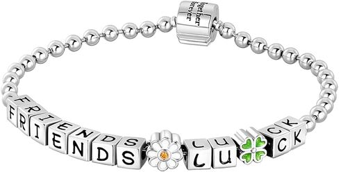 925 Sterling Silver Beaded Ball Bangle Love Lucky Bracelets for Women - Square Letter/Shiny Silver Ball Strand Jewelry | Elegant Daily Wear in Kuwait