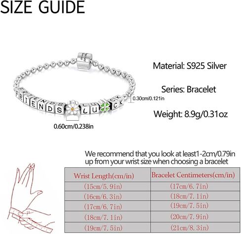 925 Sterling Silver Beaded Ball Bangle Love Lucky Bracelets for Women - Square Letter/Shiny Silver Ball Strand Jewelry | Elegant Daily Wear in Kuwait