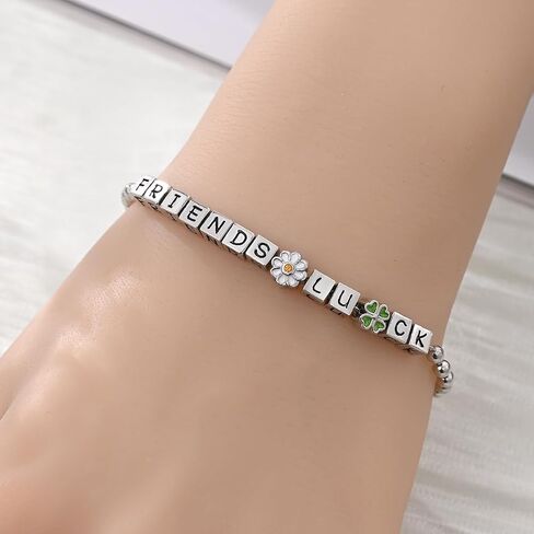 925 Sterling Silver Beaded Ball Bangle Love Lucky Bracelets for Women - Square Letter/Shiny Silver Ball Strand Jewelry | Elegant Daily Wear in Kuwait