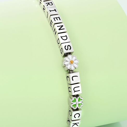 925 Sterling Silver Beaded Ball Bangle Love Lucky Bracelets for Women - Square Letter/Shiny Silver Ball Strand Jewelry | Elegant Daily Wear in Kuwait