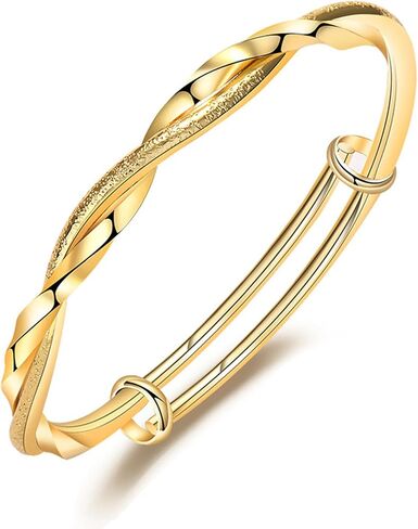 Silver Bangles for Women Frosted Interwoven Adjustable Push Pull Bracelet Mom Wife Valentine Paty Fashionable Jewelry in Kuwait