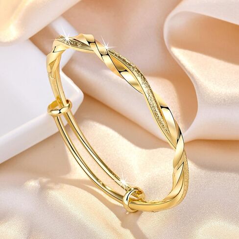 Silver Bangles for Women Frosted Interwoven Adjustable Push Pull Bracelet Mom Wife Valentine Paty Fashionable Jewelry in Kuwait