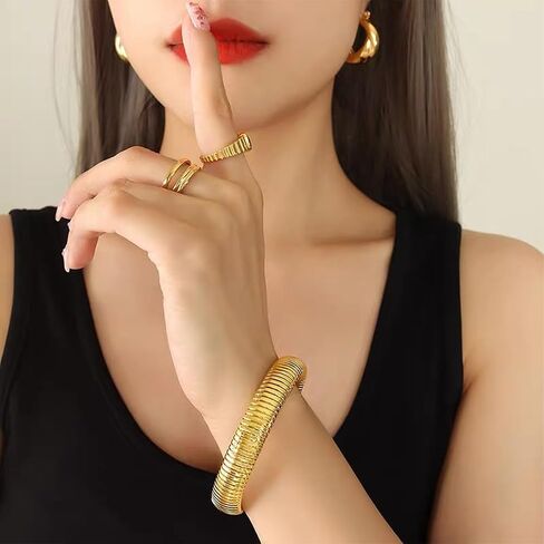 A&H Zier Women's 18K Gold Bangles Set | Hypoallergenic Stainless Steel Bracelets | Gift Box Included in Kuwait