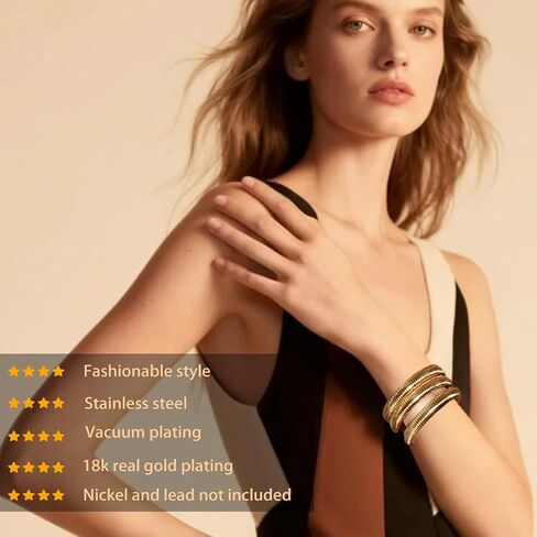 A&H Zier Women's 18K Gold Bangles Set | Hypoallergenic Stainless Steel Bracelets | Gift Box Included in Kuwait