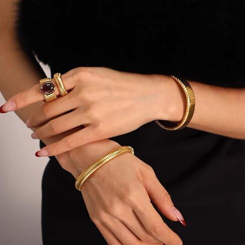 A&H Zier Women's 18K Gold Bangles Set | Hypoallergenic Stainless Steel Bracelets | Gift Box Included in Kuwait