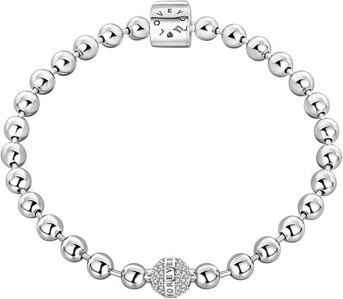 925 Sterling Silver Beaded Ball Bangle Love Lucky Bracelets for Women - Square Letter/Shiny Silver Ball Strand Jewelry | Elegant Daily Wear in Kuwait