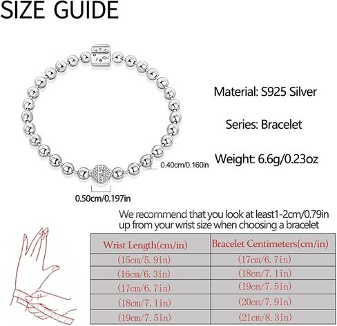 925 Sterling Silver Beaded Ball Bangle Love Lucky Bracelets for Women - Square Letter/Shiny Silver Ball Strand Jewelry | Elegant Daily Wear in Kuwait