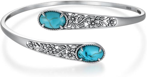 Genuine Natural Turquoise Chunky Adjustable Bracelet 925 Sterling Silver Boho Elegant Style Bangle Cuff Jewelry Gift for Women in Kuwait