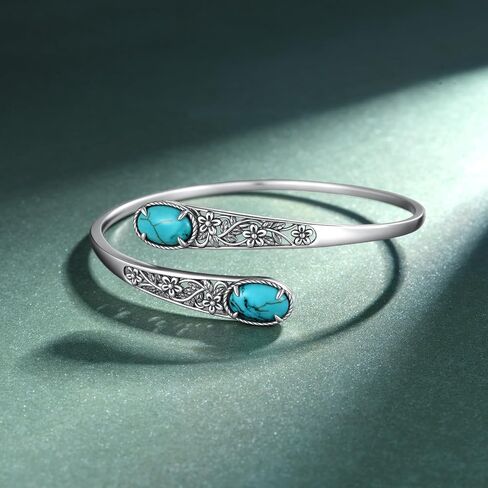 Genuine Natural Turquoise Chunky Adjustable Bracelet 925 Sterling Silver Boho Elegant Style Bangle Cuff Jewelry Gift for Women in Kuwait