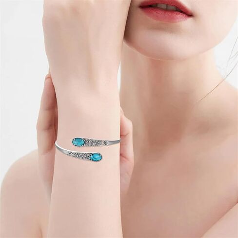 Genuine Natural Turquoise Chunky Adjustable Bracelet 925 Sterling Silver Boho Elegant Style Bangle Cuff Jewelry Gift for Women in Kuwait
