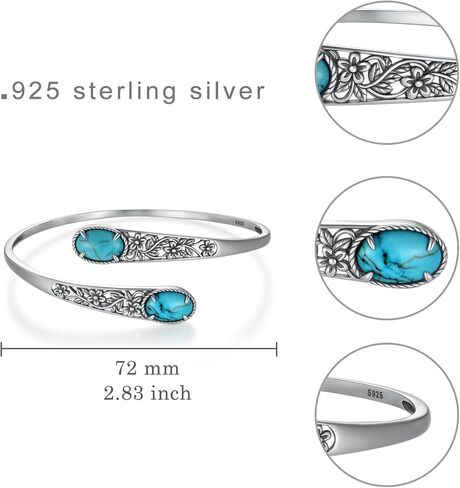 Genuine Natural Turquoise Chunky Adjustable Bracelet 925 Sterling Silver Boho Elegant Style Bangle Cuff Jewelry Gift for Women in Kuwait