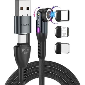 Statik GloBright 360 Pro Magnetic Charging Cable 3 Pack, Light Up Charging Cable, Magnetic USB C Charging Cable, LED Charging Cable, Magnetic Charger Cable, Glowing Light Up Phone Charger Cord 6FT/2M in Kuwait
