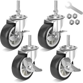 3 Inch Heavy Duty Stem Casters Swivel Wheels with Brake - 3/8" -16 x 1-1/2" (Stem Diameter 3/8", Stem Length 1-1/2"),Set of 4 with Locking Threaded Stem Caster Wheels - Load 600lbs in Saudi Arabia