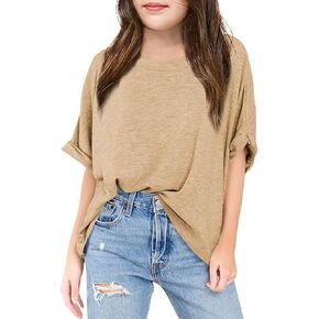 Girls Short Sleeve T Shirts Kids Fashion Oversized Drop Shoulder Tops Tshirts Casual Basic Tee in Kuwait