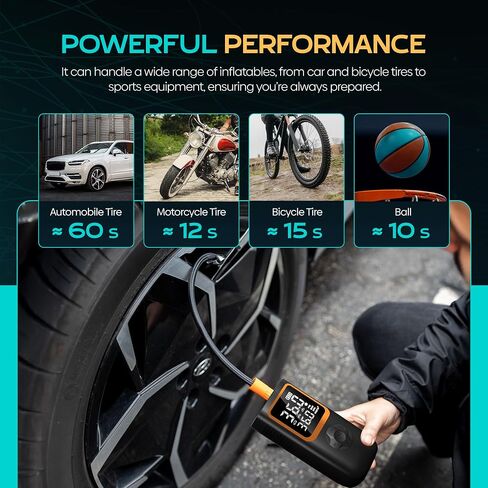 Portable Air Compressor Tire Inflator, Pressure Guage, Portable Charger, Ball/Tires/Motorcycle/Bikes/Cars, Built-in Flashlight, Dual LCD Screen 150PSI in Saudi Arabia