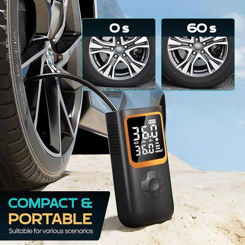 Portable Air Compressor Tire Inflator, Pressure Guage, Portable Charger, Ball/Tires/Motorcycle/Bikes/Cars, Built-in Flashlight, Dual LCD Screen 150PSI in Saudi Arabia