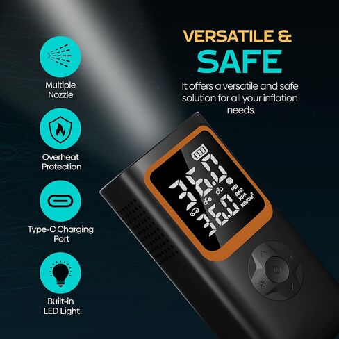 Portable Air Compressor Tire Inflator, Pressure Guage, Portable Charger, Ball/Tires/Motorcycle/Bikes/Cars, Built-in Flashlight, Dual LCD Screen 150PSI in Saudi Arabia