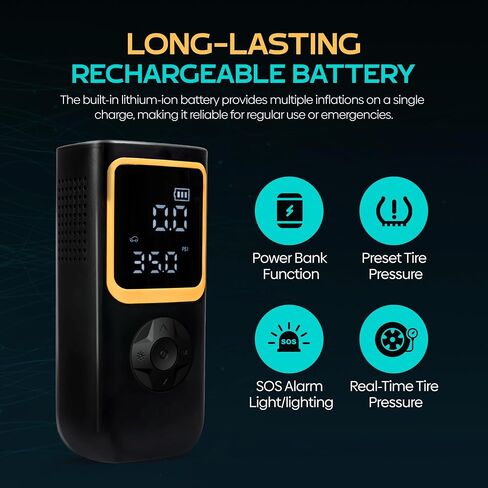 Portable Air Compressor Tire Inflator, Pressure Guage, Portable Charger, Ball/Tires/Motorcycle/Bikes/Cars, Built-in Flashlight, Dual LCD Screen 150PSI in Saudi Arabia