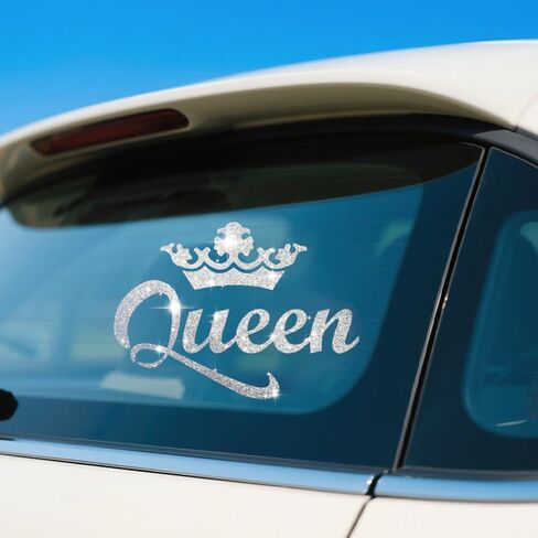 1pc Queen Crown Carner Carner Premium Premium Shimmer Shimmer Vinyl Secal Sticker لشاحنات شاحنات جدران جدران لامعة Idea Meme للسيدات سائق 5.11 * 7.08in (الفضة) in Saudi Arabia
