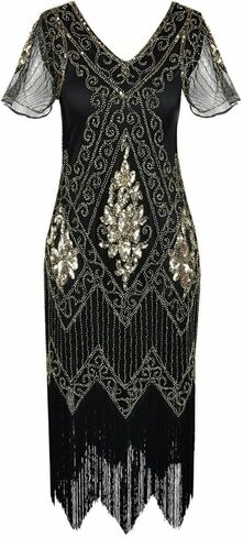 866 - Plus Size 1920s Vintage Fringed Gatsby Sequin Beaded Tassels Hem Flapper Party Prom Cocktail Concert Dress in Saudi Arabia