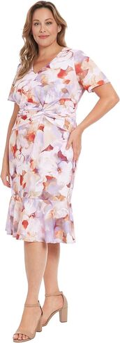 لندن تايمز النسائية الأنيقة midi v-neck قصيرة الأكمام تويست تويست الخصر انقلبت مناسبة مناسبة مناسبة مناسبة خاصة in Kuwait