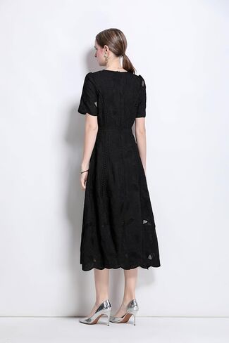 Lai Meng Five Cats Women's Flowy Floral Lace Short Sleeve Round Dound Devel Dress in Kuwait