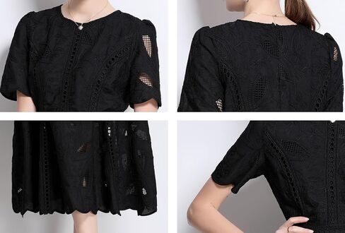 Lai Meng Five Cats Women's Flowy Floral Lace Short Sleeve Round Dound Devel Dress in Kuwait