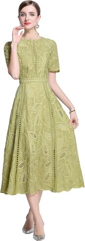 Lai Meng Five Cats Women's Flowy Floral Lace Short Sleeve Round Dound Devel Dress in Kuwait