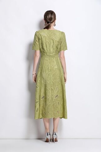 Lai Meng Five Cats Women's Flowy Floral Lace Short Sleeve Round Dound Devel Dress in Kuwait