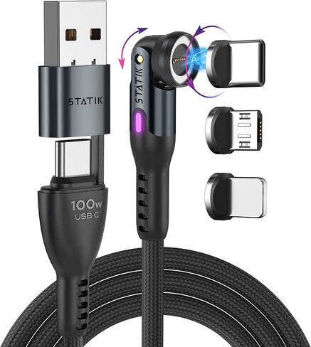 Statik GloBright 360 Pro Magnetic Charging Cable 3 Pack, Light Up Charging Cable, Magnetic USB C Charging Cable, LED Charging Cable, Magnetic Charger Cable, Glowing Light Up Phone Charger Cord 6FT/2M in Kuwait