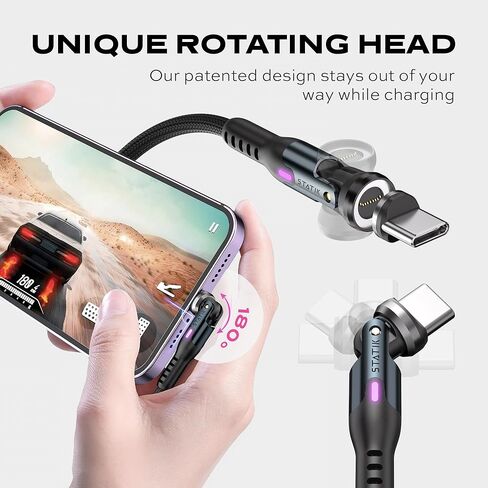 Statik GloBright 360 Pro Magnetic Charging Cable 3 Pack, Light Up Charging Cable, Magnetic USB C Charging Cable, LED Charging Cable, Magnetic Charger Cable, Glowing Light Up Phone Charger Cord 6FT/2M in Kuwait